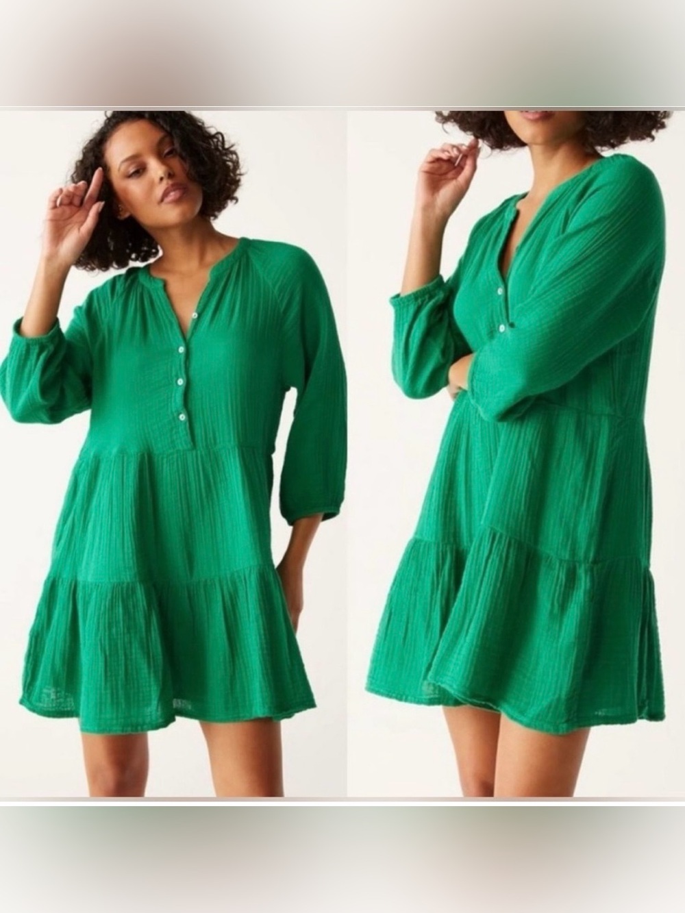 New! Michael Stars Sonia Tiered Gauze Mini Dress in Green size Medium